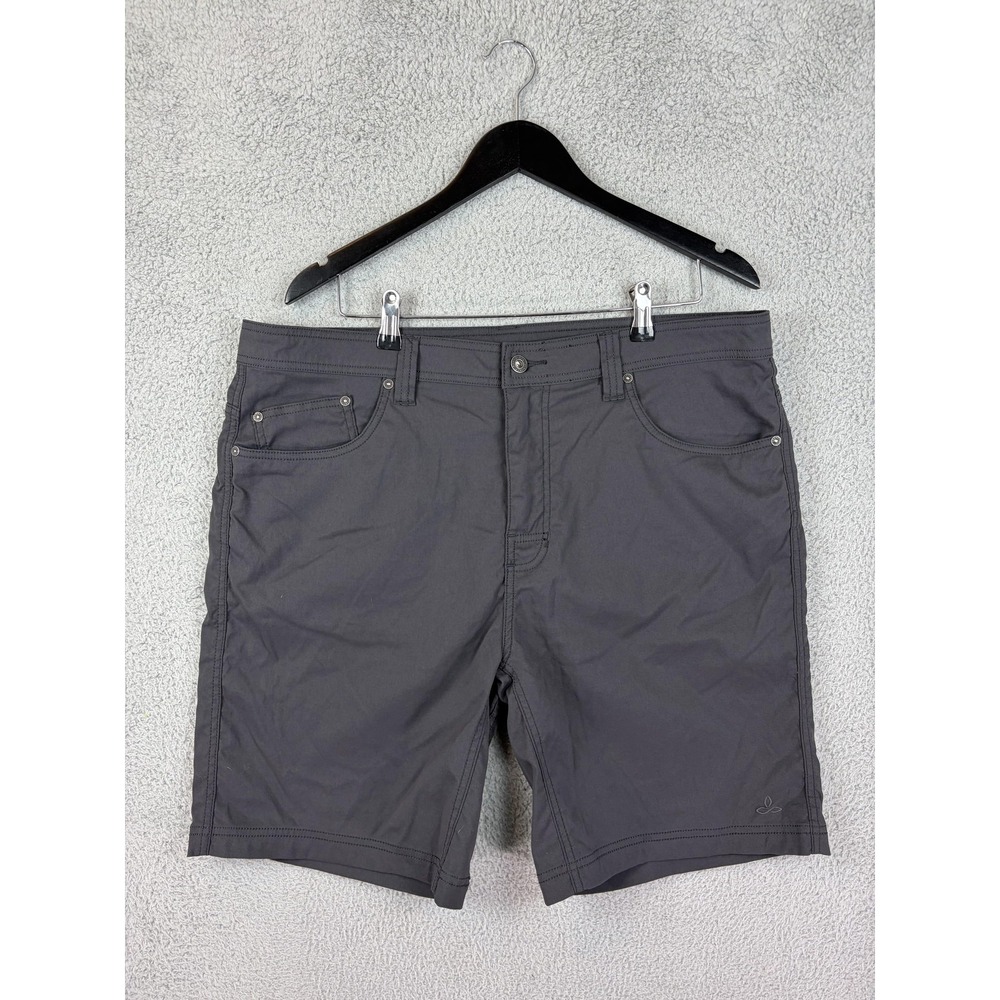 PrAna Shorts Mens 38 Gray Nylon Stretch Chino Casual Travel Lightweight Hiking